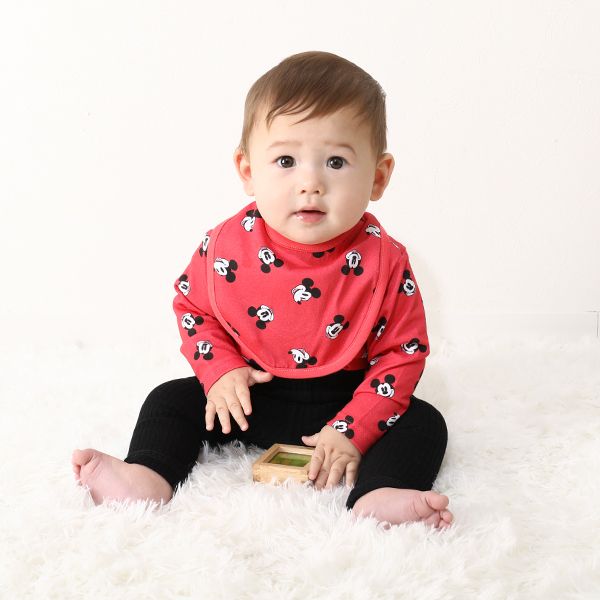 【ベビードール】ミッキー ギフトBOX付き 長袖 3点ギフトセット 0140B 【DY】 / 70-80cm ベビーサイズ 赤ちゃん 出産祝い 贈り物 プレゼント コーデセット つなぎ ボディースーツ パンツ スタイ