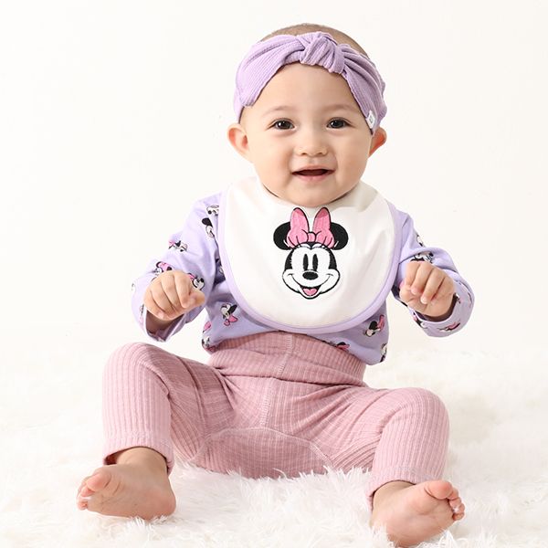 【ベビードール】ミニー ギフトBOX付き 長袖 3点ギフトセット 0140B 【DY】 / 70-80cm ベビーサイズ 赤ちゃん 出産祝い 贈り物 プレゼント コーデセット つなぎ ボディースーツ パンツ スタイ
