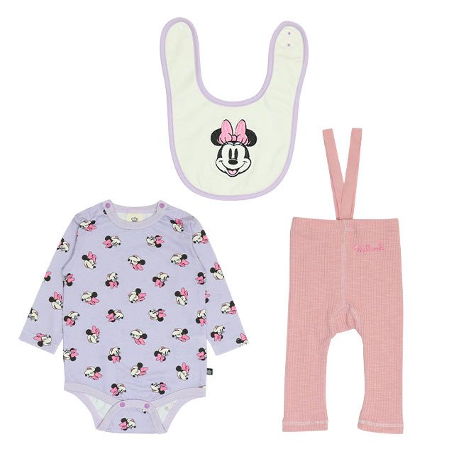 【ベビードール】ミニー ギフトBOX付き 長袖 3点ギフトセット 0140B 【DY】 / 70-80cm ベビーサイズ 赤ちゃん 出産祝い 贈り物 プレゼント コーデセット つなぎ ボディースーツ パンツ スタイ