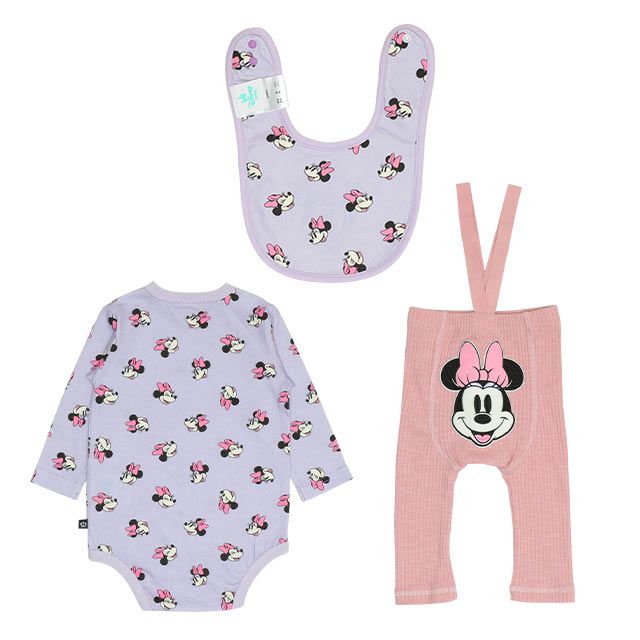 【ベビードール】ミニー ギフトBOX付き 長袖 3点ギフトセット 0140B 【DY】 / 70-80cm ベビーサイズ 赤ちゃん 出産祝い 贈り物 プレゼント コーデセット つなぎ ボディースーツ パンツ スタイ