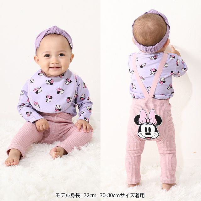 【ベビードール】ミニー ギフトBOX付き 長袖 3点ギフトセット 0140B 【DY】 / 70-80cm ベビーサイズ 赤ちゃん 出産祝い 贈り物 プレゼント コーデセット つなぎ ボディースーツ パンツ スタイ
