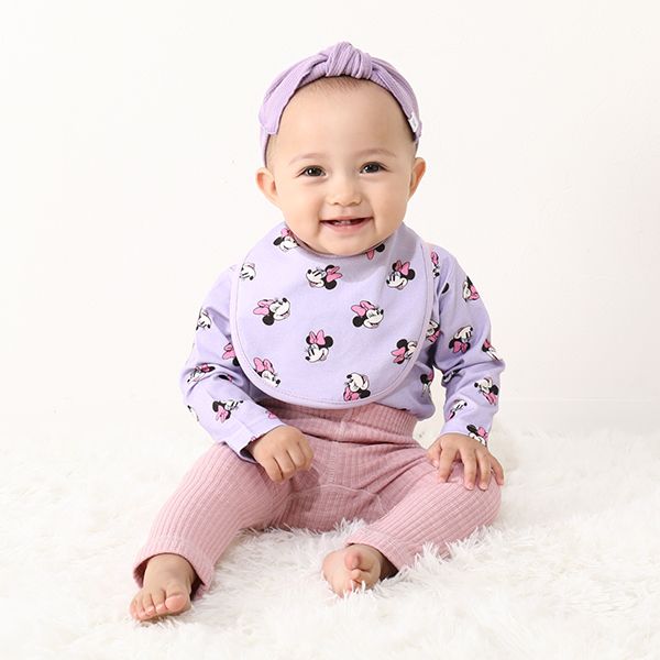 【ベビードール】ミニー ギフトBOX付き 長袖 3点ギフトセット 0140B 【DY】 / 70-80cm ベビーサイズ 赤ちゃん 出産祝い 贈り物 プレゼント コーデセット つなぎ ボディースーツ パンツ スタイ