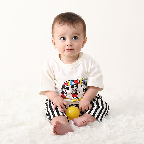 【ベビードール】ミッキー ギフトBOX付き 半袖 3点ギフトセット 0141B 【DY】 / 70-80cm ベビーサイズ 赤ちゃん 出産祝い 贈り物 プレゼント コーデセット 綿100％ つなぎ Tシャツ パンツ スタイ