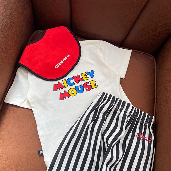 【ベビードール】ミッキー ギフトBOX付き 半袖 3点ギフトセット 0141B 【DY】 / 70-80cm ベビーサイズ 赤ちゃん 出産祝い 贈り物 プレゼント コーデセット 綿100％ つなぎ Tシャツ パンツ スタイ