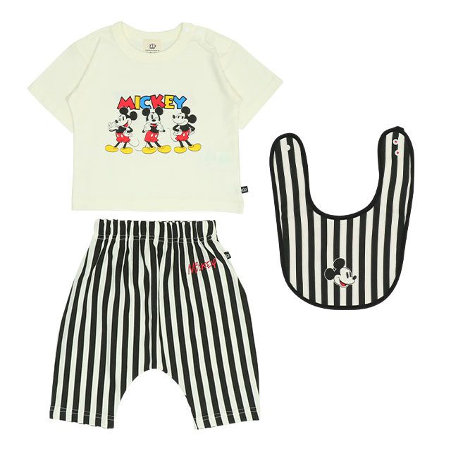 【ベビードール】ミッキー ギフトBOX付き 半袖 3点ギフトセット 0141B 【DY】 / 70-80cm ベビーサイズ 赤ちゃん 出産祝い 贈り物 プレゼント コーデセット 綿100％ つなぎ Tシャツ パンツ スタイ