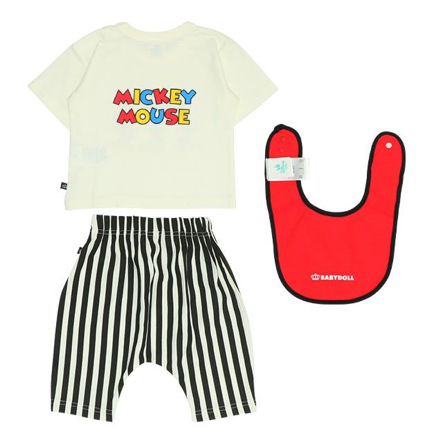 【ベビードール】ミッキー ギフトBOX付き 半袖 3点ギフトセット 0141B 【DY】 / 70-80cm ベビーサイズ 赤ちゃん 出産祝い 贈り物 プレゼント コーデセット 綿100％ つなぎ Tシャツ パンツ スタイ