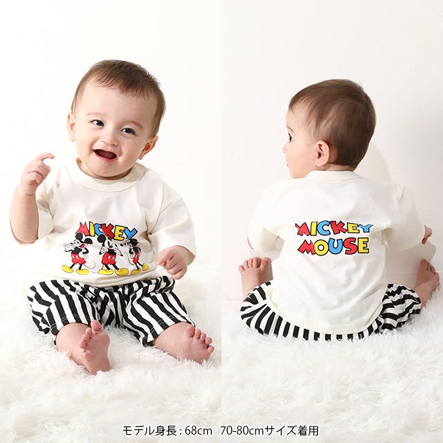 【ベビードール】ミッキー ギフトBOX付き 半袖 3点ギフトセット 0141B 【DY】 / 70-80cm ベビーサイズ 赤ちゃん 出産祝い 贈り物 プレゼント コーデセット 綿100％ つなぎ Tシャツ パンツ スタイ