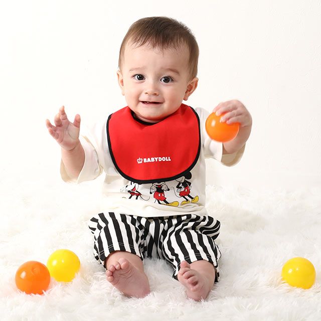 【ベビードール】ミッキー ギフトBOX付き 半袖 3点ギフトセット 0141B 【DY】 / 70-80cm ベビーサイズ 赤ちゃん 出産祝い 贈り物 プレゼント コーデセット 綿100％ つなぎ Tシャツ パンツ スタイ