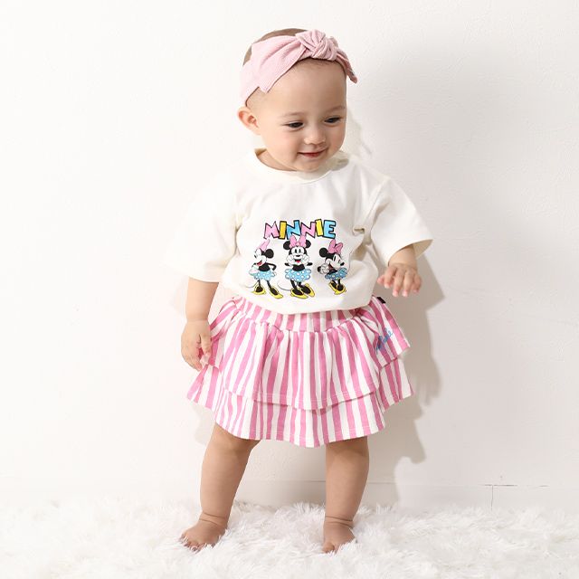 【ベビードール】ミニー ギフトBOX付き 半袖 3点ギフトセット 0141B 【DY】 / 70-80cm ベビーサイズ 赤ちゃん 出産祝い 贈り物 プレゼント コーデセット 綿100％ つなぎ Tシャツ ボリュームスカート スタイ