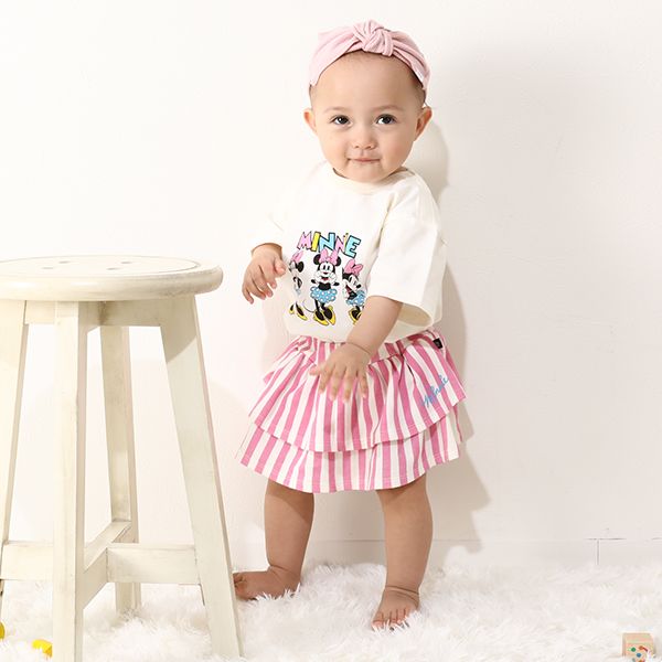 【ベビードール】ミニー ギフトBOX付き 半袖 3点ギフトセット 0141B 【DY】 / 70-80cm ベビーサイズ 赤ちゃん 出産祝い 贈り物 プレゼント コーデセット 綿100％ つなぎ Tシャツ ボリュームスカート スタイ