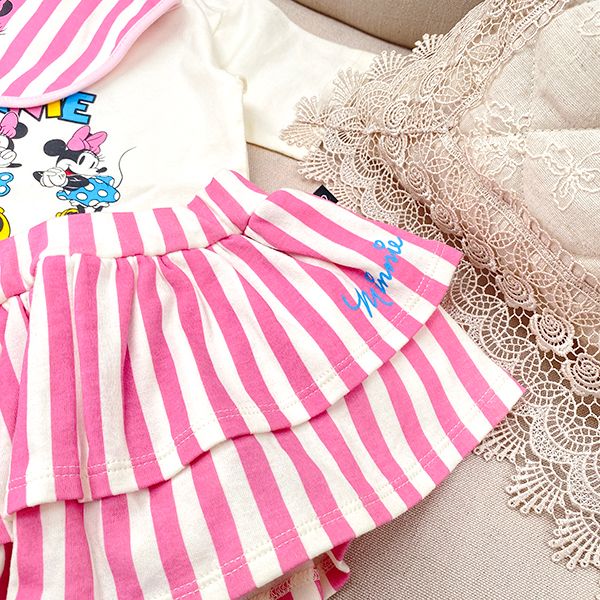 【ベビードール】ミニー ギフトBOX付き 半袖 3点ギフトセット 0141B 【DY】 / 70-80cm ベビーサイズ 赤ちゃん 出産祝い 贈り物 プレゼント コーデセット 綿100％ つなぎ Tシャツ ボリュームスカート スタイ