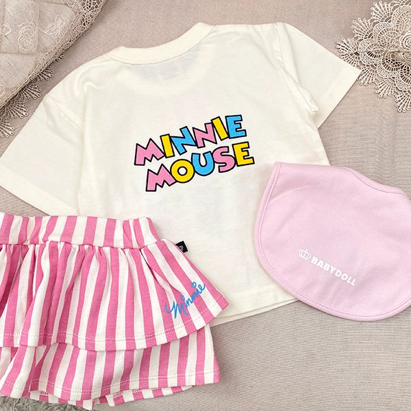 【ベビードール】ミニー ギフトBOX付き 半袖 3点ギフトセット 0141B 【DY】 / 70-80cm ベビーサイズ 赤ちゃん 出産祝い 贈り物 プレゼント コーデセット 綿100％ つなぎ Tシャツ ボリュームスカート スタイ