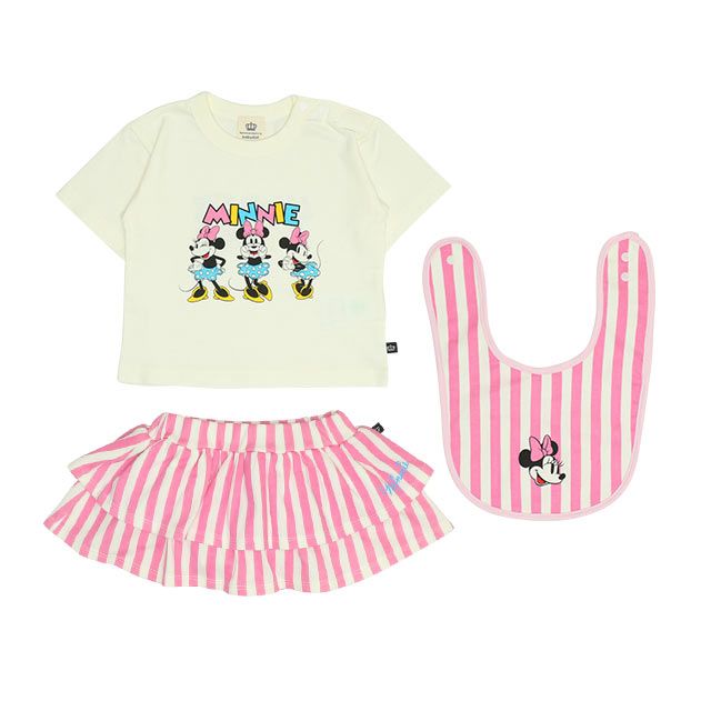【ベビードール】ミニー ギフトBOX付き 半袖 3点ギフトセット 0141B 【DY】 / 70-80cm ベビーサイズ 赤ちゃん 出産祝い 贈り物 プレゼント コーデセット 綿100％ つなぎ Tシャツ ボリュームスカート スタイ