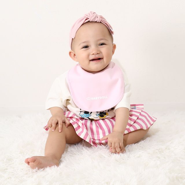 【ベビードール】ミニー ギフトBOX付き 半袖 3点ギフトセット 0141B 【DY】 / 70-80cm ベビーサイズ 赤ちゃん 出産祝い 贈り物 プレゼント コーデセット 綿100％ つなぎ Tシャツ ボリュームスカート スタイ