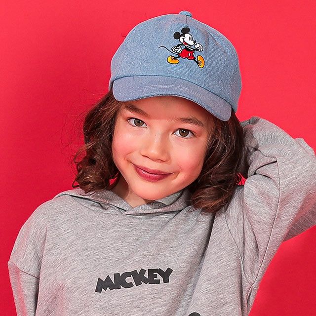 【ベビードール】ミッキー デニムキャップ 0192 / キッズ 雑貨 帽子 ぼうし 日よけ バックルでサイズ調整可 軽量 刺繍
