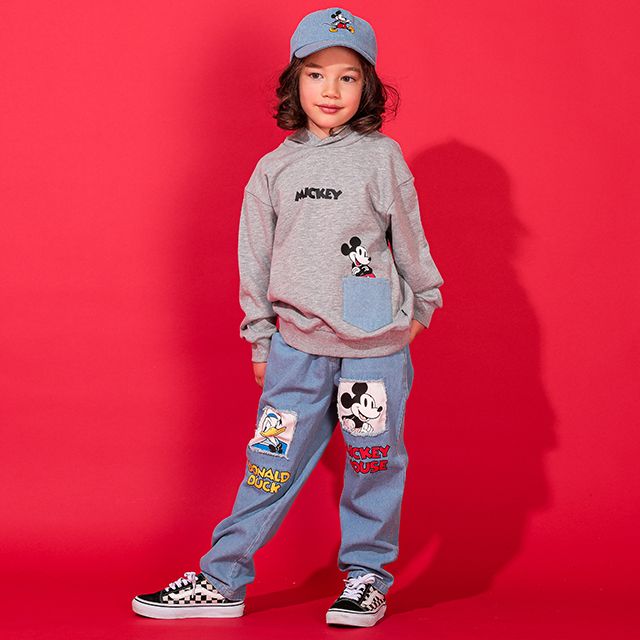 【ベビードール】ミッキー デニムキャップ 0192 / キッズ 雑貨 帽子 ぼうし 日よけ バックルでサイズ調整可 軽量 刺繍