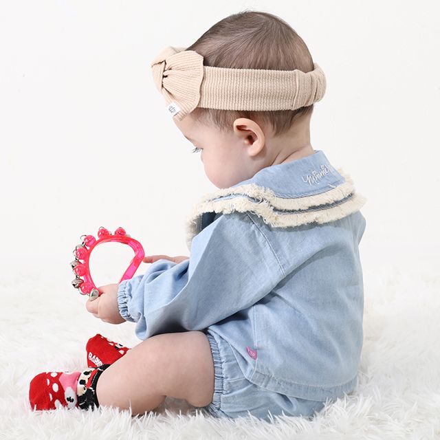 【ベビードール】ミニー デニムベビーセットアップ 0298B / 70-80cm 赤ちゃん リンクコーデ ペアルック 出産祝い 贈り物 プレゼント 綿100％ フリンジ襟