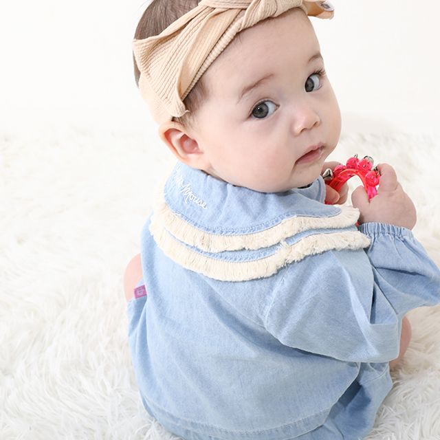 【ベビードール】ミニー デニムベビーセットアップ 0298B / 70-80cm 赤ちゃん リンクコーデ ペアルック 出産祝い 贈り物 プレゼント 綿100％ フリンジ襟