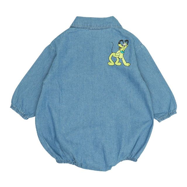 【ベビードール】ミッキー ワッペンデニムロンパース 0300B / ドナルド プルート 70-80cm 赤ちゃん リンクコーデ ペアルック 親子コーデ 出産祝い 贈り物 プレゼント ベビー服 つなぎ 長袖 綿100％