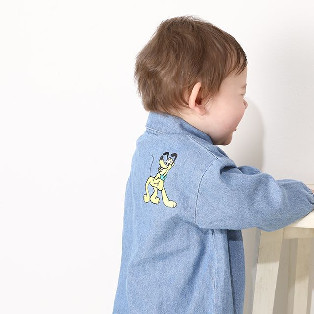 【ベビードール】ミッキー ワッペンデニムロンパース 0300B / ドナルド プルート 70-80cm 赤ちゃん リンクコーデ ペアルック 親子コーデ 出産祝い 贈り物 プレゼント ベビー服 つなぎ 長袖 綿100％