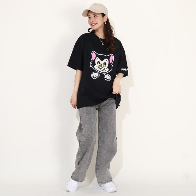 【ベビードール】フィガロ 親子お揃い キャラクターフェイスTシャツ 0320A / 大人 ユニセックス 男女兼用 リンクコーデ ペアルック 親子コーデ 半袖 トップス フリーサイズ 天竺素材 ワイドシルエット キャットコレクション 猫の日 猫キャラクター CAT