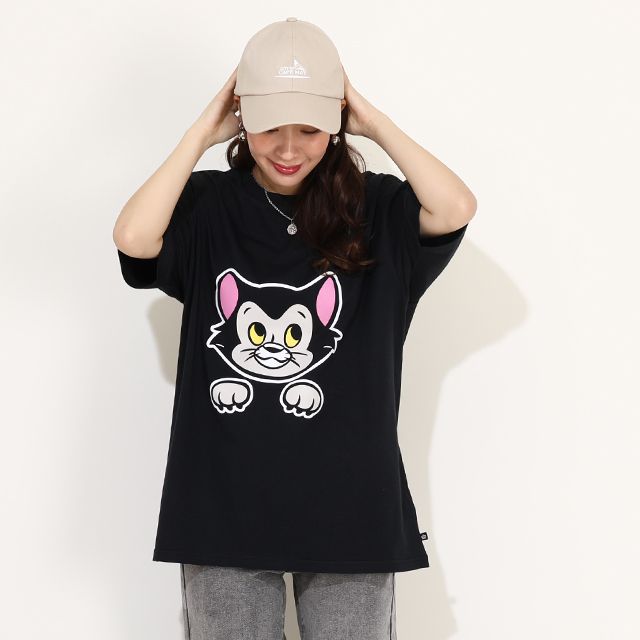 【ベビードール】フィガロ 親子お揃い キャラクターフェイスTシャツ 0320A / 大人 ユニセックス 男女兼用 リンクコーデ ペアルック 親子コーデ 半袖 トップス フリーサイズ 天竺素材 ワイドシルエット キャットコレクション 猫の日 猫キャラクター CAT