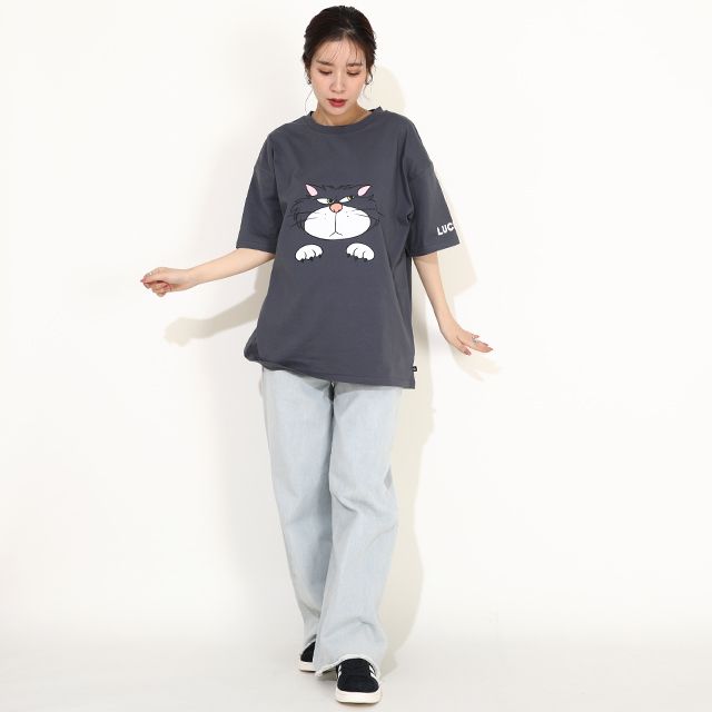 【ベビードール】ルシファー 親子お揃い キャラクターフェイスTシャツ 0320A / 大人 ユニセックス 男女兼用 リンクコーデ ペアルック 親子コーデ 半袖 トップス フリーサイズ 天竺素材 ワイドシルエット キャットコレクション 猫の日 猫キャラクター CAT