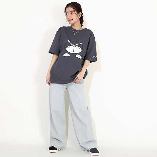 【ベビードール】ルシファー 親子お揃い キャラクターフェイスTシャツ 0320A / 大人 ユニセックス 男女兼用 リンクコーデ ペアルック 親子コーデ 半袖 トップス フリーサイズ 天竺素材 ワイドシルエット キャットコレクション 猫の日 猫キャラクター CAT