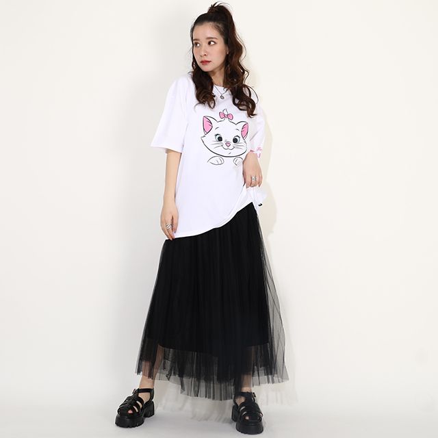 【ベビードール】マリー 親子お揃い キャラクターフェイスTシャツ 0320A / 大人 ユニセックス 男女兼用 リンクコーデ ペアルック 親子コーデ 半袖 トップス フリーサイズ 天竺素材 ワイドシルエット キャットコレクション 猫の日 猫キャラクター CAT