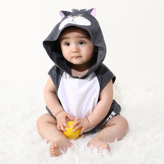 【ベビードール】ルシファー なりきる帽子付きロンパース 0321B / 70-80cm ベビー服 リンクコーデ ペアルック 親子コーデ 半袖 つなぎ ボディ肌着 フード付き 天竺素材 キャットコレクション 猫の日 猫キャラクター CAT