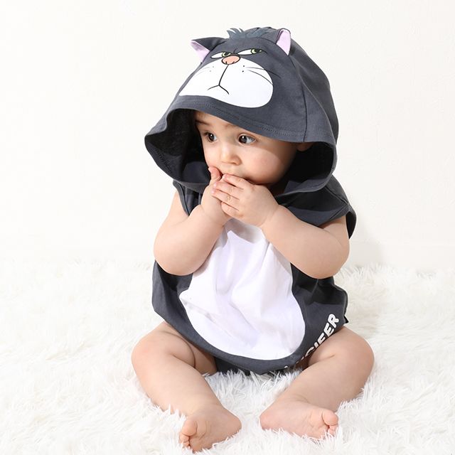 【ベビードール】ルシファー なりきる帽子付きロンパース 0321B / 70-80cm ベビー服 リンクコーデ ペアルック 親子コーデ 半袖 つなぎ ボディ肌着 フード付き 天竺素材 キャットコレクション 猫の日 猫キャラクター CAT