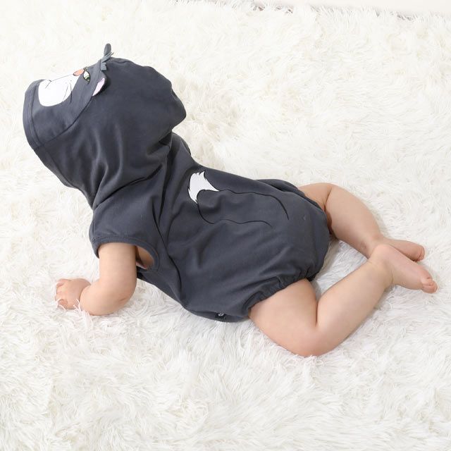 【ベビードール】ルシファー なりきる帽子付きロンパース 0321B / 70-80cm ベビー服 リンクコーデ ペアルック 親子コーデ 半袖 つなぎ ボディ肌着 フード付き 天竺素材 キャットコレクション 猫の日 猫キャラクター CAT