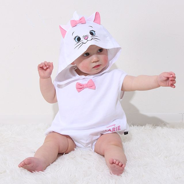 【ベビードール】マリー なりきる帽子付きロンパース 0321B / 70-80cm ベビー服 リンクコーデ ペアルック 親子コーデ 半袖 つなぎ ボディ肌着 フード付き 天竺素材 キャットコレクション 猫の日 猫キャラクター CAT