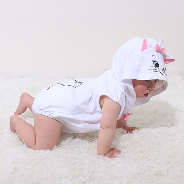 【ベビードール】マリー なりきる帽子付きロンパース 0321B / 70-80cm ベビー服 リンクコーデ ペアルック 親子コーデ 半袖 つなぎ ボディ肌着 フード付き 天竺素材 キャットコレクション 猫の日 猫キャラクター CAT