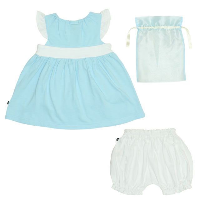【ベビードール】アリス チュニック＆ブルマ 2点セット 0324B / 70-80cm ベビー服 ベビーサイズ 赤ちゃん 出産祝い 贈り物 プレゼント ドレス コスチューム 袖なし オーガンジー巾着付き