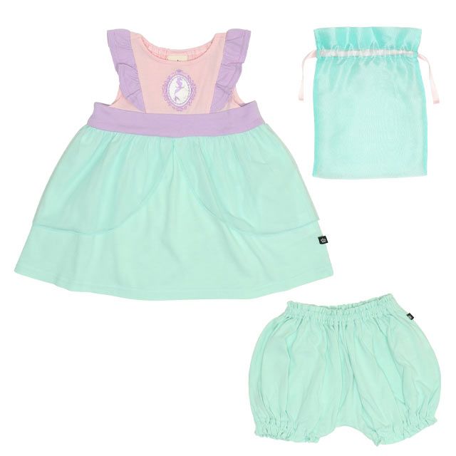 【ベビードール】アリエル チュニック＆ブルマ 2点セット 0324B / 70-80cm ベビー服 ベビーサイズ 赤ちゃん 出産祝い 贈り物 プレゼント プリンセス ドレス コスチューム 袖なし オーガンジー巾着付き