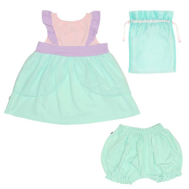 【ベビードール】アリエル チュニック＆ブルマ 2点セット 0324B / 70-80cm ベビー服 ベビーサイズ 赤ちゃん 出産祝い 贈り物 プレゼント プリンセス ドレス コスチューム 袖なし オーガンジー巾着付き