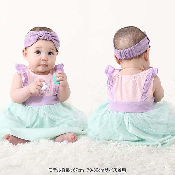 【ベビードール】アリエル チュニック＆ブルマ 2点セット 0324B / 70-80cm ベビー服 ベビーサイズ 赤ちゃん 出産祝い 贈り物 プレゼント プリンセス ドレス コスチューム 袖なし オーガンジー巾着付き