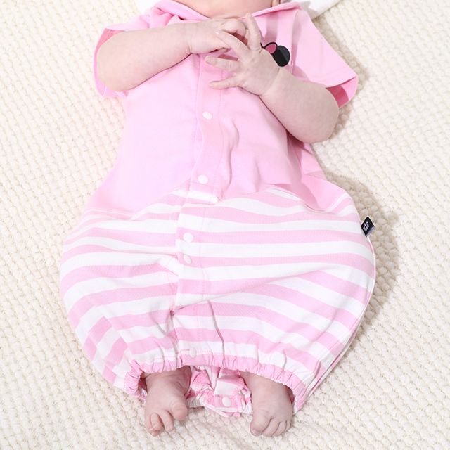 【ベビードール】ミニー マリン半袖2WAYオール 0327B / 50-70cm ベビーサイズ 赤ちゃん 出産祝い 贈り物 プレゼント ベビー服 ドレスオール カバーオール 襟付き