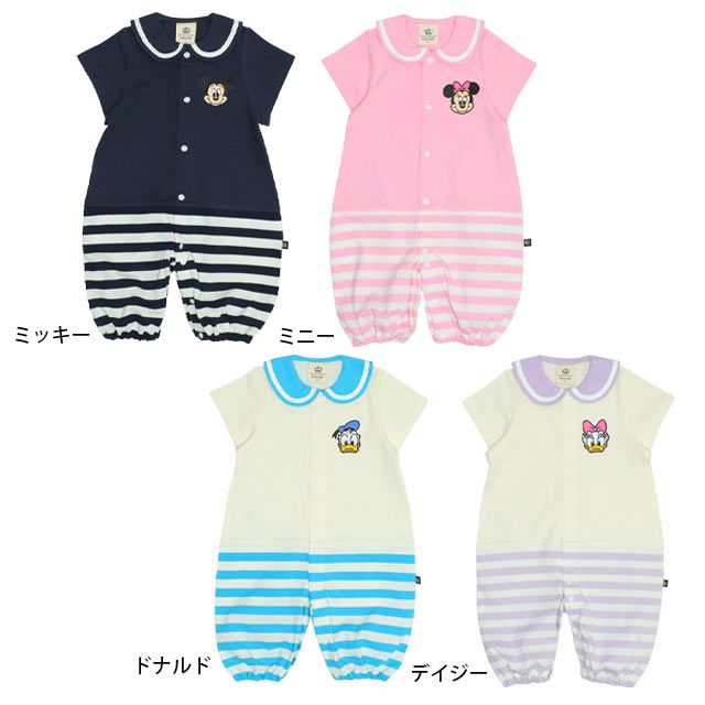 【ベビードール】ミニー マリン半袖2WAYオール 0327B / 50-70cm ベビーサイズ 赤ちゃん 出産祝い 贈り物 プレゼント ベビー服 ドレスオール カバーオール 襟付き