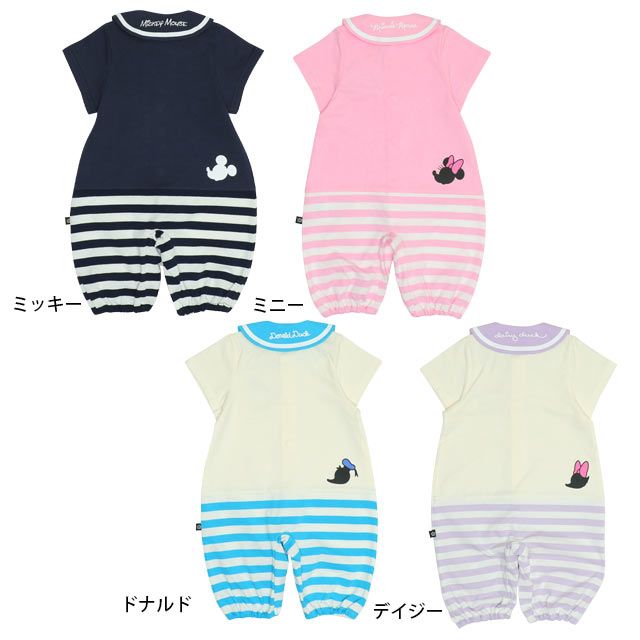 【ベビードール】ミニー マリン半袖2WAYオール 0327B / 50-70cm ベビーサイズ 赤ちゃん 出産祝い 贈り物 プレゼント ベビー服 ドレスオール カバーオール 襟付き
