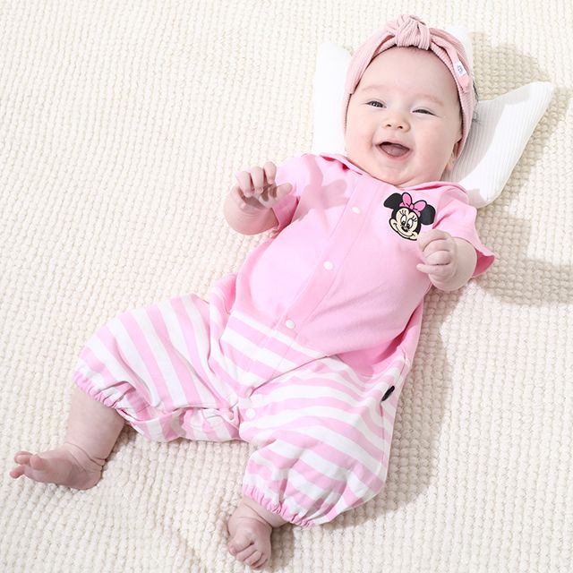 【ベビードール】ミニー マリン半袖2WAYオール 0327B / 50-70cm ベビーサイズ 赤ちゃん 出産祝い 贈り物 プレゼント ベビー服 ドレスオール カバーオール 襟付き