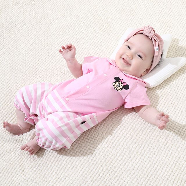 【ベビードール】ミニー マリン半袖2WAYオール 0327B / 50-70cm ベビーサイズ 赤ちゃん 出産祝い 贈り物 プレゼント ベビー服 ドレスオール カバーオール 襟付き