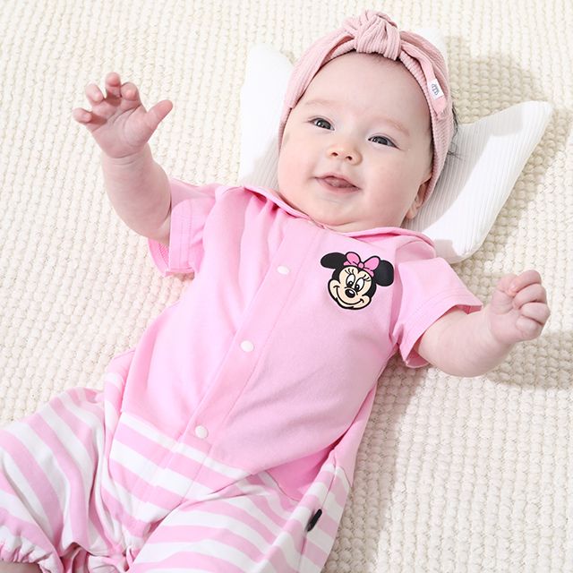【ベビードール】ミニー マリン半袖2WAYオール 0327B / 50-70cm ベビーサイズ 赤ちゃん 出産祝い 贈り物 プレゼント ベビー服 ドレスオール カバーオール 襟付き
