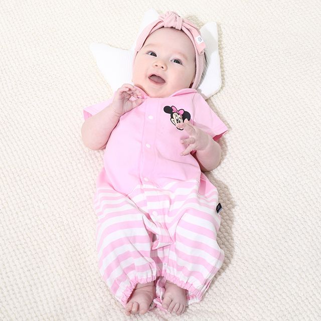 【ベビードール】ミニー マリン半袖2WAYオール 0327B / 50-70cm ベビーサイズ 赤ちゃん 出産祝い 贈り物 プレゼント ベビー服 ドレスオール カバーオール 襟付き