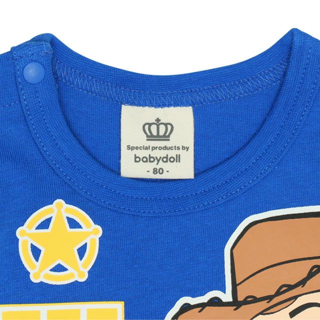 【ベビードール】ウッディ 蓄光キャラクターロンパース 0403B / トイ・ストーリー 80cm ベビーサイズ 赤ちゃん ベビー服 リンクコーデ ペアルック 親子コーデ つなぎ 半袖 ボディ肌着 暗いところで光る 綿100％ 天竺素材