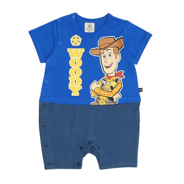 【ベビードール】ウッディ 蓄光キャラクターロンパース 0403B / トイ・ストーリー 80cm ベビーサイズ 赤ちゃん ベビー服 リンクコーデ ペアルック 親子コーデ つなぎ 半袖 ボディ肌着 暗いところで光る 綿100％ 天竺素材