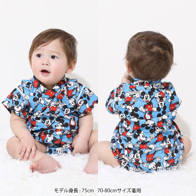 【ベビードール】ミッキー 浴衣ロンパース 0430B / 70-80cm ベビーサイズ 赤ちゃん 出産祝い 贈り物 プレゼント ベビー服 つなぎ 半袖 リンクコーデ ペアルック