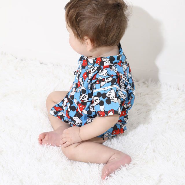 【ベビードール】ミッキー 浴衣ロンパース 0430B / 70-80cm ベビーサイズ 赤ちゃん 出産祝い 贈り物 プレゼント ベビー服 つなぎ 半袖 リンクコーデ ペアルック