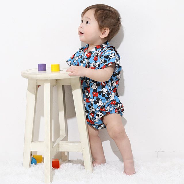 【ベビードール】ミッキー 浴衣ロンパース 0430B / 70-80cm ベビーサイズ 赤ちゃん 出産祝い 贈り物 プレゼント ベビー服 つなぎ 半袖 リンクコーデ ペアルック